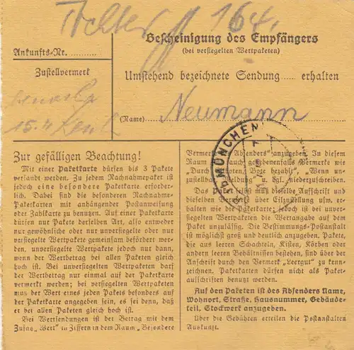 Carte de paquet 1948: Mannheim vers Haar bei Munich