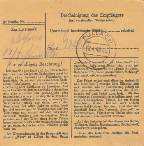 Carte forfait 1948: Herne 1 vers Pullach à Munich, frais supplémentaires