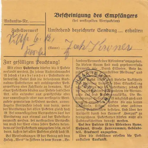 Carte de paquet 1947: Sellerpeilnstein par cheveux, carte de valeur