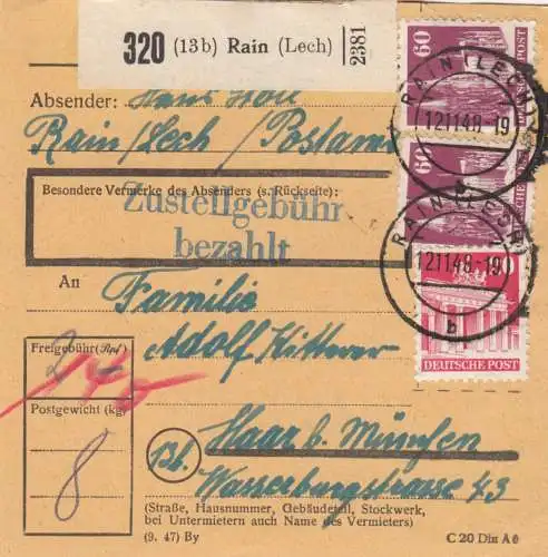BiZone Paketkarte 1948: Rain nach Haar bei München