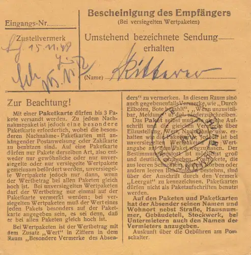 BiZone Paketkarte 1948: Rain nach Haar bei München