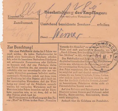 Carte de paquet BiZone 1948: Hennef après Haar près de Munich