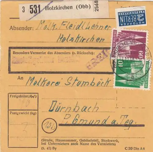 BiZone Carte de paquet 1948: Holzkirchen d'après Dürnbach Gmund