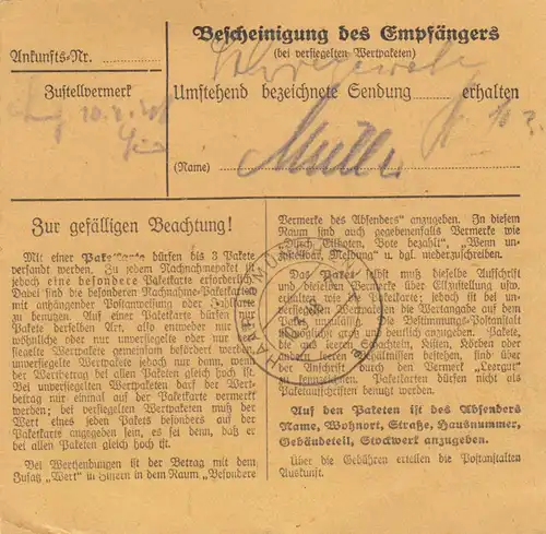 Carte de paquet 1948: Munich après Haar b. Munich, carte de package 110,- RM