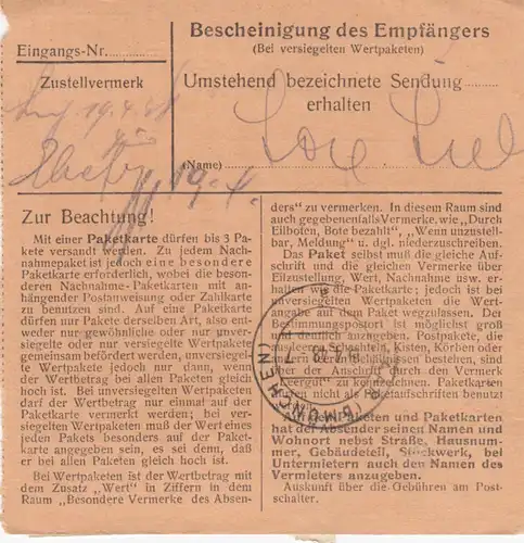 Carte de paquet 1948: Augsbourg après Neukeferloh, Post Haar