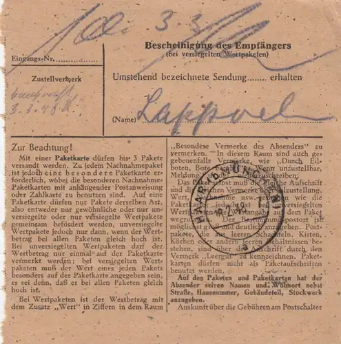 Carte de paquet 1948: Northeim par pièce de cheveux