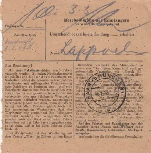 Paketkarte 1948: Northeim nach Haar-München