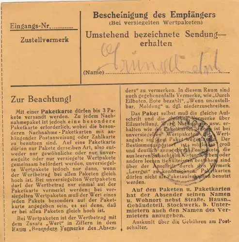 BiZone Paketkarte 1948: Traunstein nach Haar, Heilanstalt