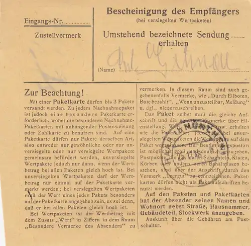 Carte de paquet BiZone 1948: Marklkofen après Eglfing, établissement d'accueil