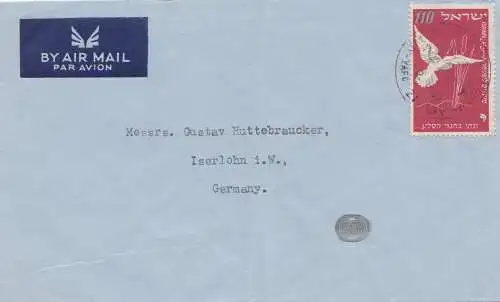 Israël 1952: air mail Tel Aviv to Iserlohn