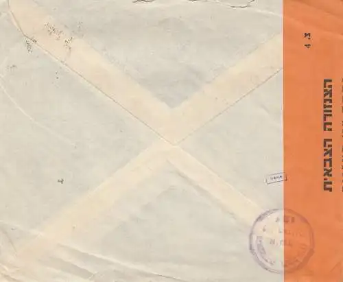 Israel 194x, air mail to Paris, censor