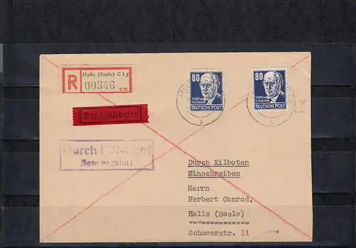 DDR 1953 Min. 339 xb XI avec 339 za XI sur lettre halle, porto, BPP Attest