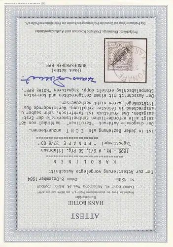 Carolines: Min. 6/I, cachet Ponape 1900, extrait de lettre, BPP Attest