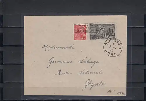 Dt. Besetzung Frankreich: MiNr. 381, 408, auf Brief 1940 Dunkerque, Krischke