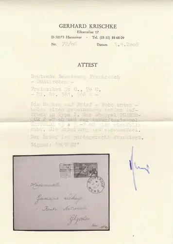 Dt. Instrumentation France: numéro 381, 408, par lettre 1940 Dunkerque, Krichke