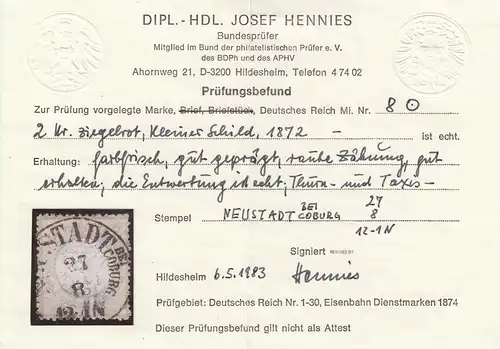 DR: MiNr. 8, gestempelt Briefstück, Thurn&Taxis Neustadt/Coburg, BPP Befund