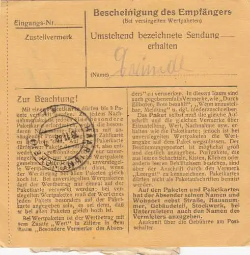 BiZone Paketkarte 1948: Arnstorf nach Eglfing, Heilanstalt