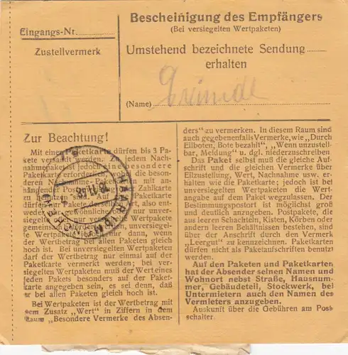 Carte de paquet BiZone 1948: Arnstorf après Eglfing, établissement de soins