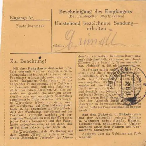 BiZone Paketkarte 1948: Nabburg nach Eglfing b.München