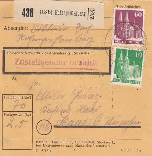 Carte de paquet BiZone 1948: Hohenpeisenberg après Haar b. Munich