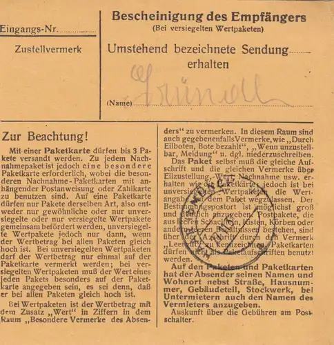 Carte de paquet BiZone 1948: Hohenpeisenberg après Haar b. Munich
