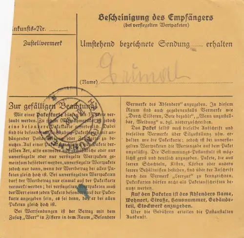 Carte de paquet BiZone 1948: Augsburg après Haar près de Munich