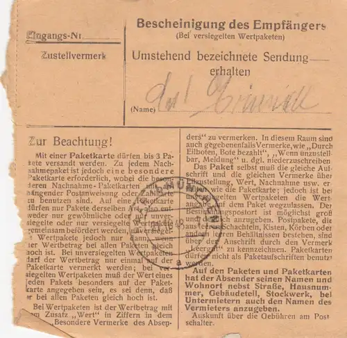 Carte de paquet BiZone 1948: Julbach après les cheveux, clinique pour femmes