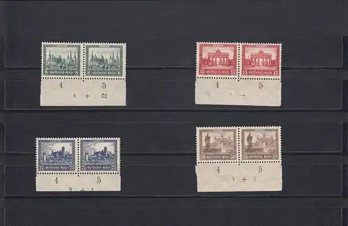 Mi n° 450-453 Couple de sous-bord avec plaque et lettre 7, en sens inverse, **