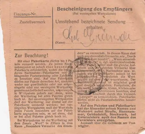 BiZone Paketkarte 1948: Unterlind nach Haar, Pflegerin