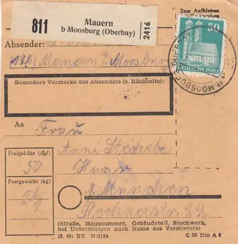 Carte de paquet BiZone 1948: Murs après Haar près de Munich
