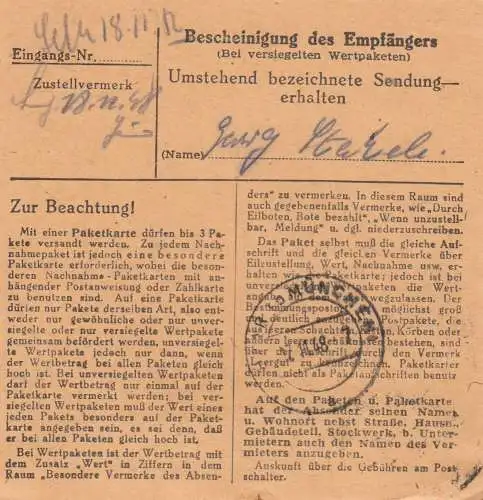 Carte de paquet BiZone 1948: Murs après Haar près de Munich