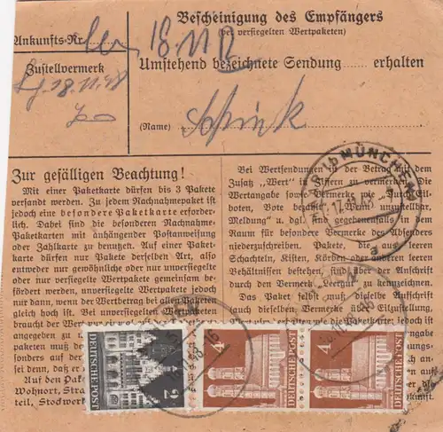 BiZone Carte de paquet 1948: Munich après Haar b. Munich, carte de livreur automatique