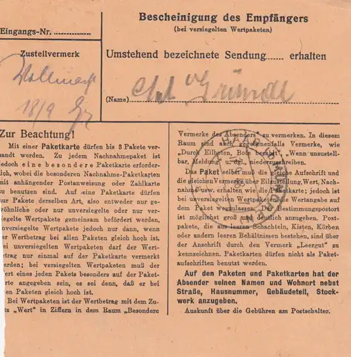 Carte de paquet BiZone 1948: Pöcking vers Starnberg, Chef de la maintenance
