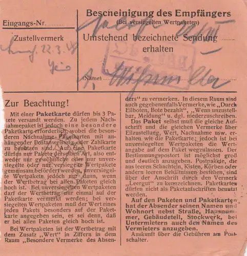Carte de paquet 1948: Mindelheim après Haar bei Munich