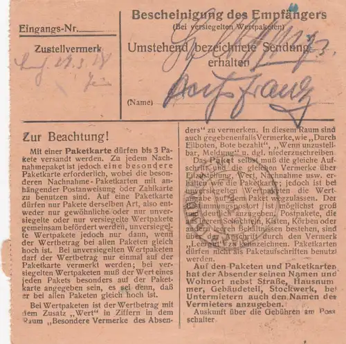 Paketkarte 1948: München nach Haar