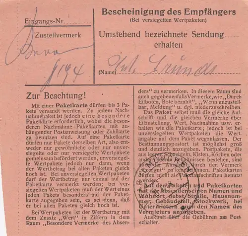 Carte de paquet 1948: Eglfing, établissement de soins et de cures