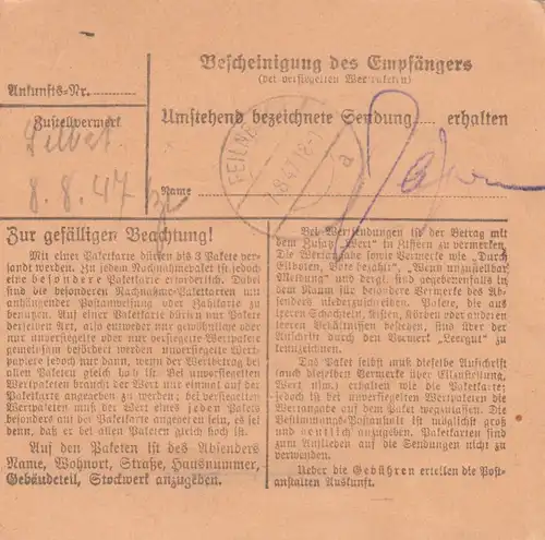 Carte de paquet 1947: Rosenheim vers Feilnbach