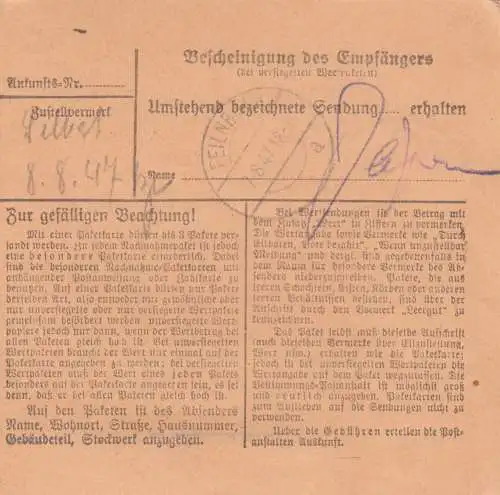 Carte de paquet 1947: Rosenheim vers Feilnbach