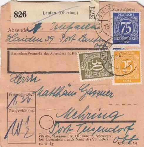 Paketkarte 1948: Laufen nach Mehring