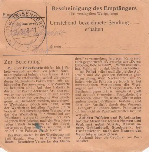 Paketkarte 1948: Laufen nach Mehring