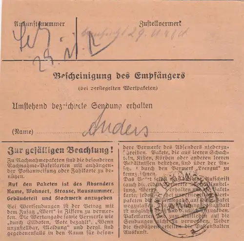 Carte de paquet 1948: Obergünzburg vers Haar bei Munich