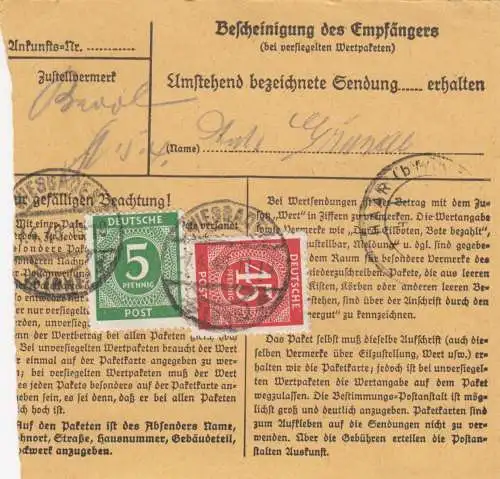 Paketkarte 1948: Wiesbaden nach Eglfing-Haar, Wert 500 RM