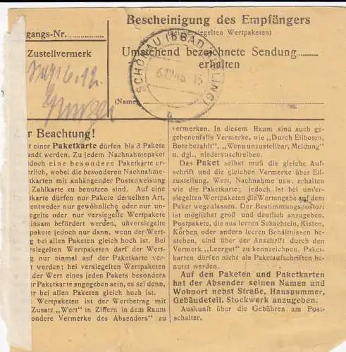 Paketkarte 1946: Bad Tölz nach Biberg Post Schönau