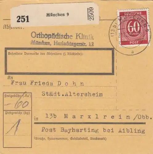Paketkarte 1946: München nach Marxlrein