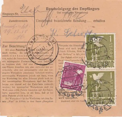 Paketkarte 1947: Hoof nach Haar bei München