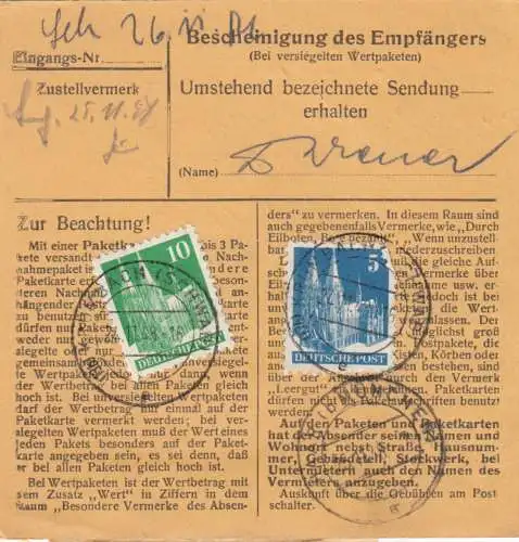 BiZone Paketkarte 1948: Krumbach nach Haar b. München