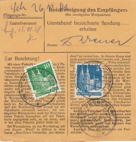Carte de paquet BiZone 1948: Krumbach après Haar b. Munich