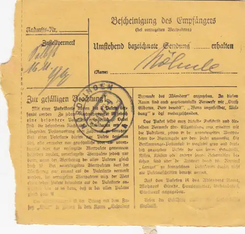 BiZone Paketkarte 1948: Nördlingen nach Chemnitz