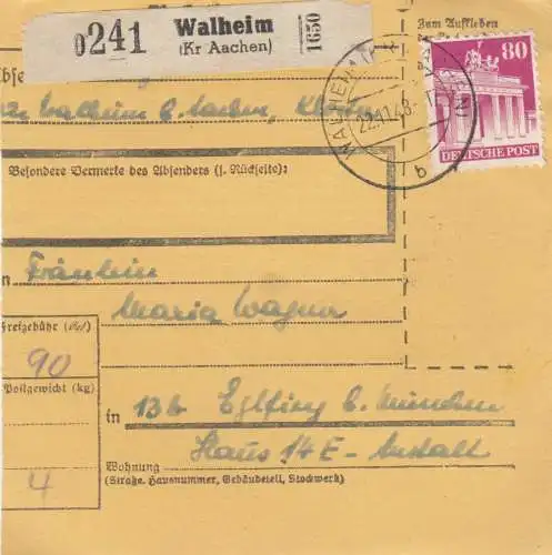 BiZone Paketkarte 1948: Walheim nach Eglfing b. München