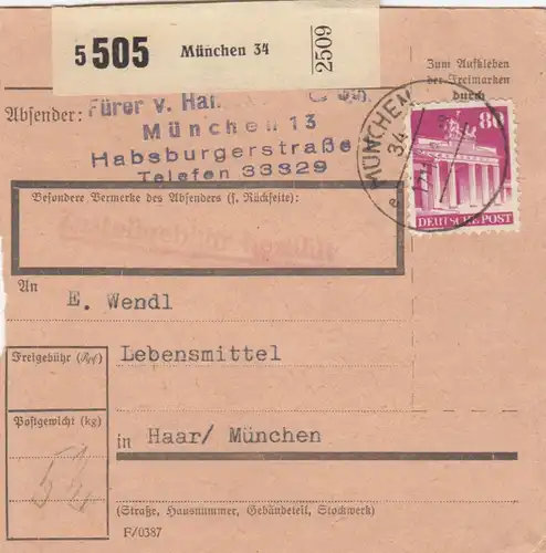 Carte de paquet BiZone 1948: Munich nch cheveux/Munich, nourriture